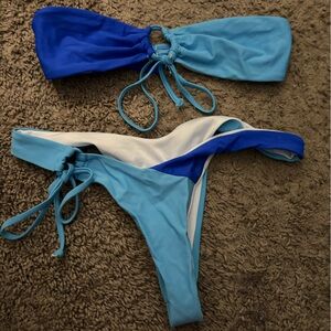 Blue and White Bikini Set